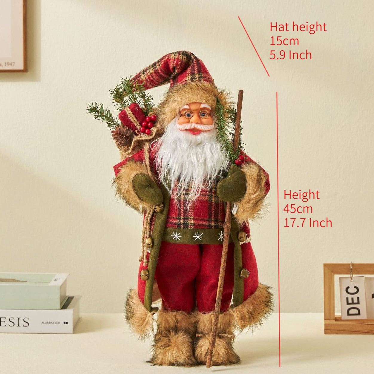 30/45cm Santa Claus Doll Decoration Red Plaid Santa Dolls New Year Gift 2024 Christmas Family Party Decoration Ornaments acacuss