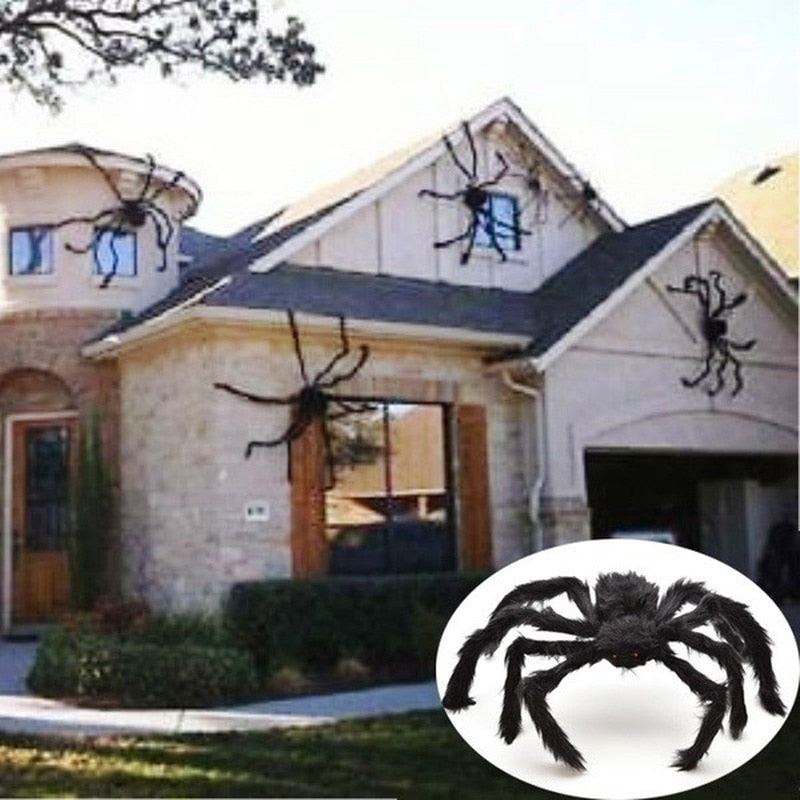 30/50/75/125/150/200cm Halloween Giant Black Plush Spider Halloween Decoration Props Kids Toy Haunted Outdoor Party House Decor acacuss