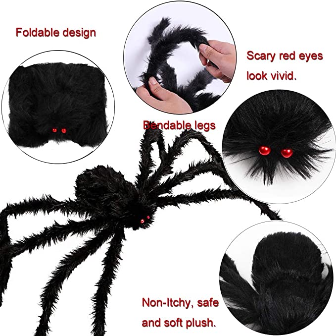 30/50/75/125/150/200cm Halloween Giant Black Plush Spider Halloween Decoration Props Kids Toy Haunted Outdoor Party House Decor acacuss