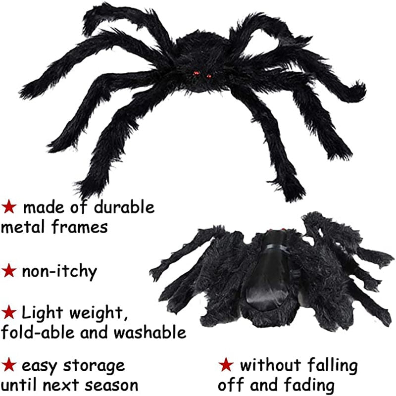 30/50/75/125/150/200cm Halloween Giant Black Plush Spider Halloween Decoration Props Kids Toy Haunted Outdoor Party House Decor acacuss