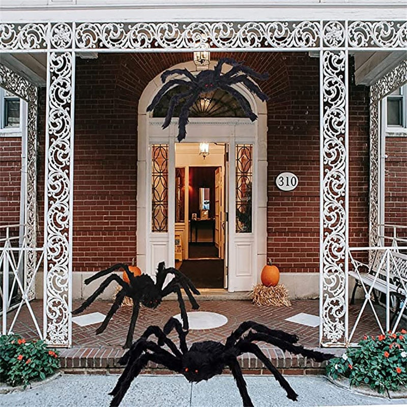 30/50/75/125/150/200cm Halloween Giant Black Plush Spider Halloween Decoration Props Kids Toy Haunted Outdoor Party House Decor acacuss