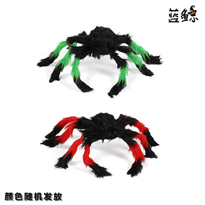 30/50/75/125/150/200cm Halloween Giant Black Plush Spider Halloween Decoration Props Kids Toy Haunted Outdoor Party House Decor acacuss