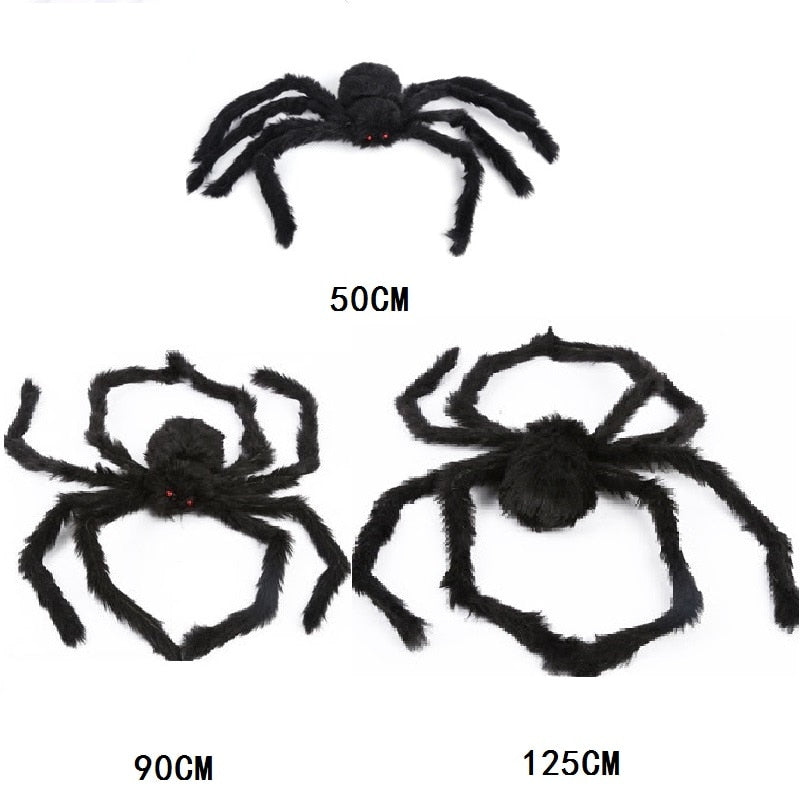 30/50/75/125/150/200cm Halloween Giant Black Plush Spider Halloween Decoration Props Kids Toy Haunted Outdoor Party House Decor acacuss