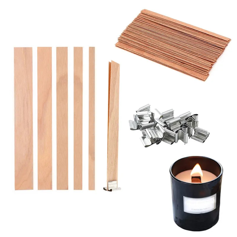 30/50pcs Wooden Candle Wick Set With Clip Base Smokeless Candle Wicks for DIY Paraffin Candle Jar Making Candle Making Supplies acacuss