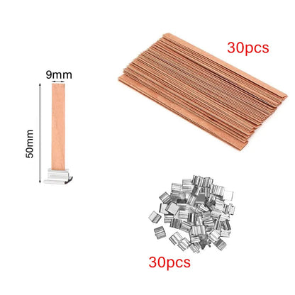 30/50pcs Wooden Candle Wick Set With Clip Base Smokeless Candle Wicks for DIY Paraffin Candle Jar Making Candle Making Supplies acacuss