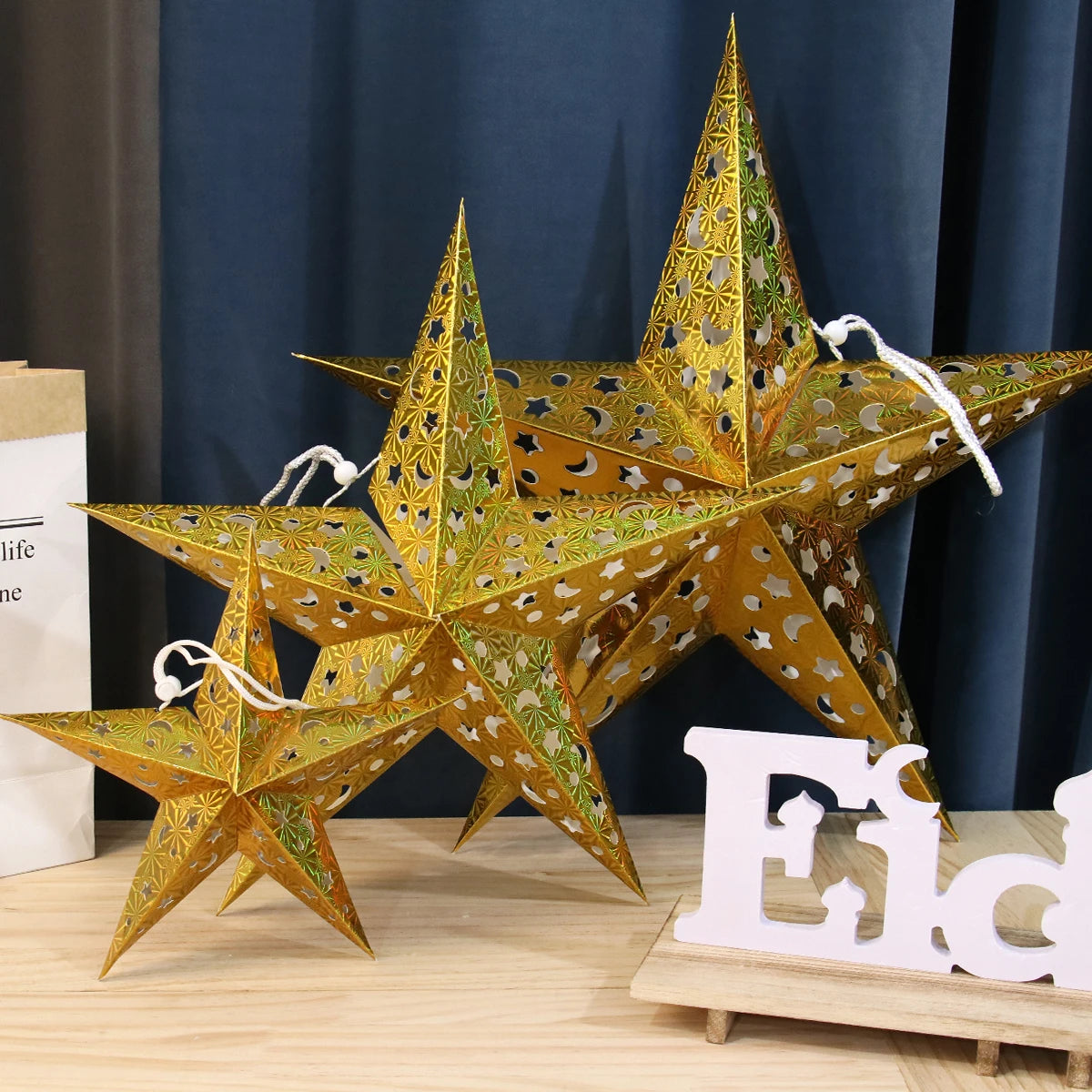 30-75cm Hollow Star Hanging Pendant Eid Mubarak Christmas Ramadan Decoration 2023 Islamic Muslim Party Decor Ramadan Kareem Gift acacuss