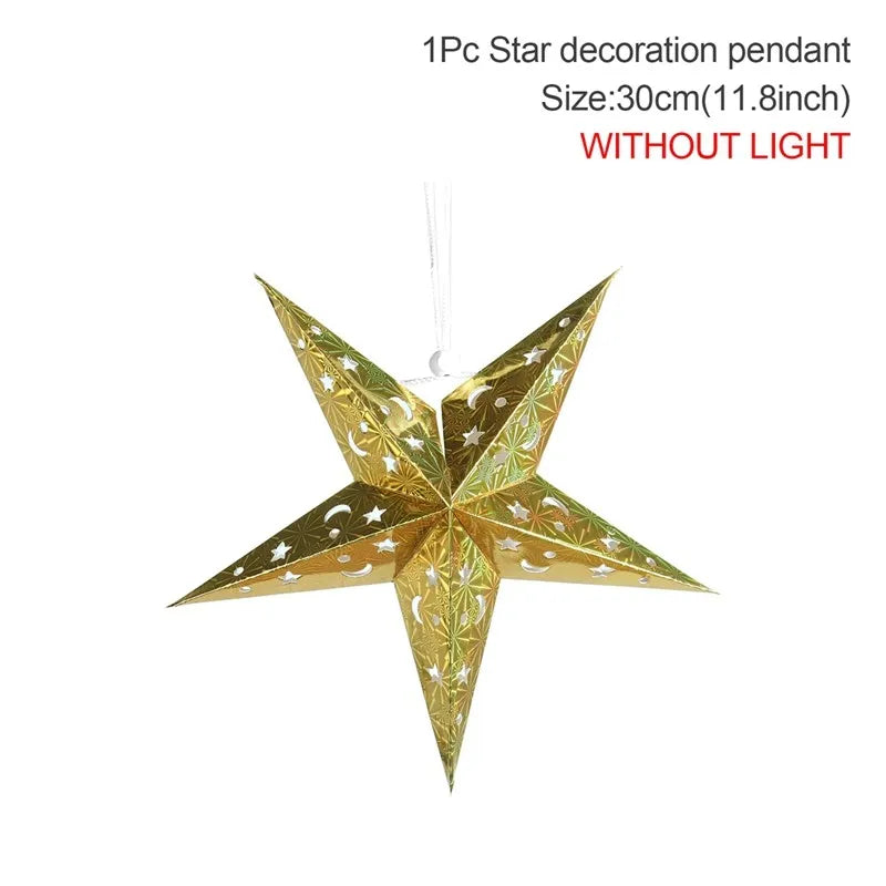 30-75cm Hollow Star Hanging Pendant Eid Mubarak Christmas Ramadan Decoration 2023 Islamic Muslim Party Decor Ramadan Kareem Gift acacuss