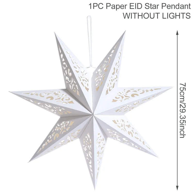 30-75cm Hollow Star Hanging Pendant Eid Mubarak Christmas Ramadan Decoration 2023 Islamic Muslim Party Decor Ramadan Kareem Gift acacuss