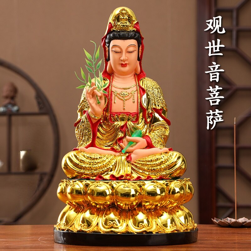 30CM/11.8"(H) Home worship of Guanyin Buddha Temple Handmade resin Guanyin Bodhisattva household ornaments Nanhai Guanyin God acacuss