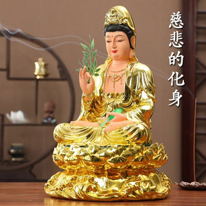 30CM/11.8"(H) Home worship of Guanyin Buddha Temple Handmade resin Guanyin Bodhisattva household ornaments Nanhai Guanyin God acacuss