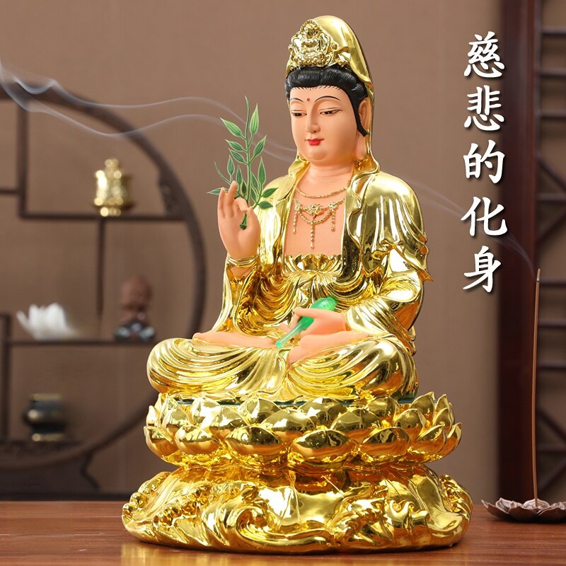 30CM/11.8"(H) Home worship of Guanyin Buddha Temple Handmade resin Guanyin Bodhisattva household ornaments Nanhai Guanyin God acacuss