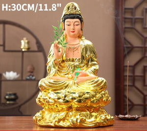 30CM/11.8"(H) Home worship of Guanyin Buddha Temple Handmade resin Guanyin Bodhisattva household ornaments Nanhai Guanyin God acacuss