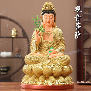 30CM/11.8"(H) Home worship of Guanyin Buddha Temple Handmade resin Guanyin Bodhisattva household ornaments Nanhai Guanyin God acacuss