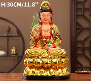 30CM/11.8"(H) Home worship of Guanyin Buddha Temple Handmade resin Guanyin Bodhisattva household ornaments Nanhai Guanyin God acacuss