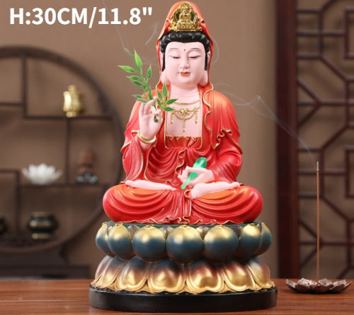 30CM/11.8"(H) Home worship of Guanyin Buddha Temple Handmade resin Guanyin Bodhisattva household ornaments Nanhai Guanyin God acacuss