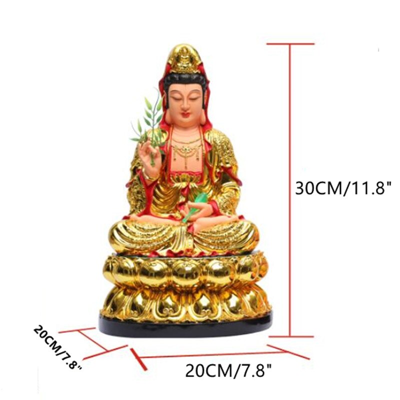 30CM/11.8"(H) Home worship of Guanyin Buddha Temple Handmade resin Guanyin Bodhisattva household ornaments Nanhai Guanyin God acacuss