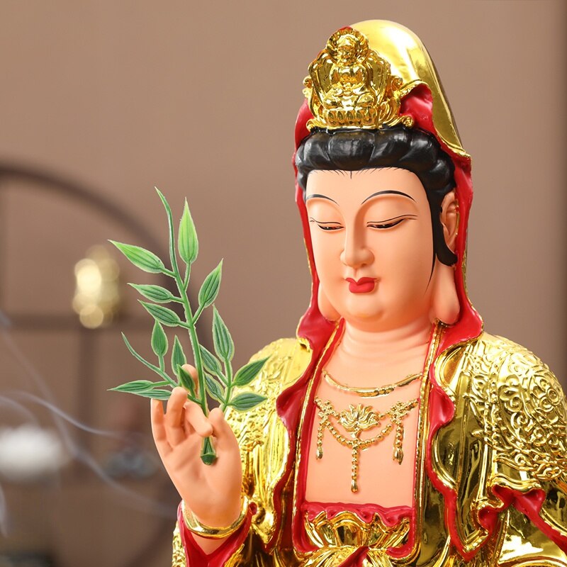 30CM/11.8"(H) Home worship of Guanyin Buddha Temple Handmade resin Guanyin Bodhisattva household ornaments Nanhai Guanyin God acacuss