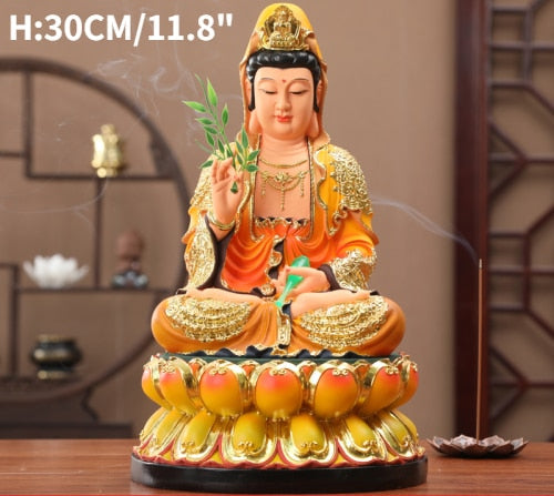 30CM/11.8"(H) Home worship of Guanyin Buddha Temple Handmade resin Guanyin Bodhisattva household ornaments Nanhai Guanyin God acacuss