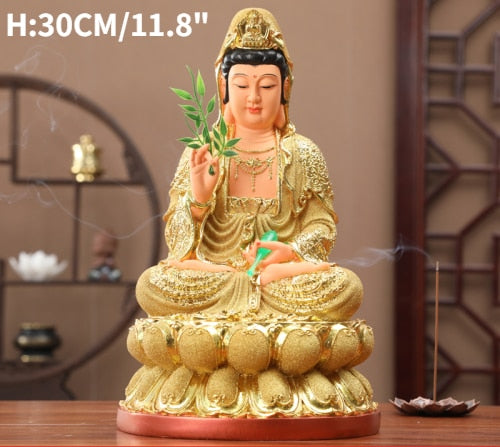 30CM/11.8"(H) Home worship of Guanyin Buddha Temple Handmade resin Guanyin Bodhisattva household ornaments Nanhai Guanyin God acacuss