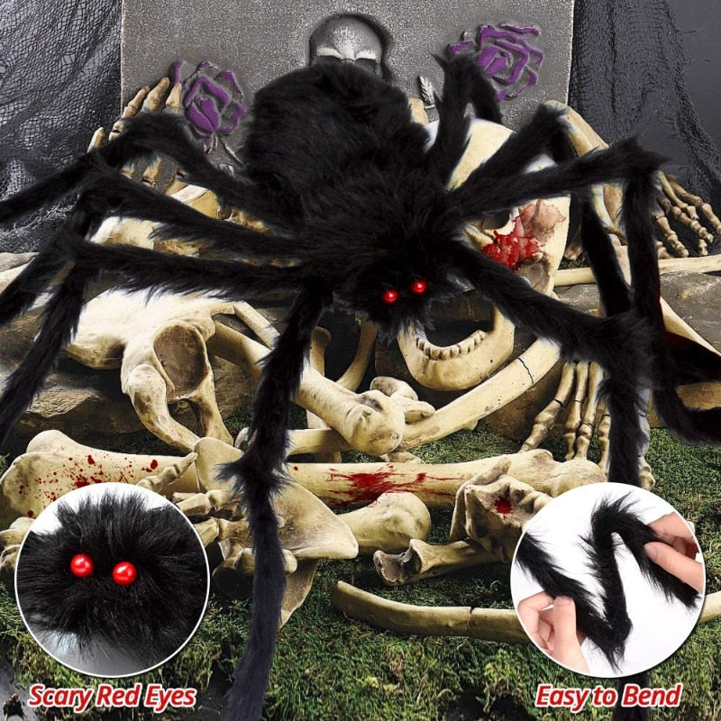 30cm, 50cm, 75cm, 90cm Giant Black Plush Spider Halloween Decorations for Home 2023 Outdoor Home Bar Haunted House Horror Props acacuss