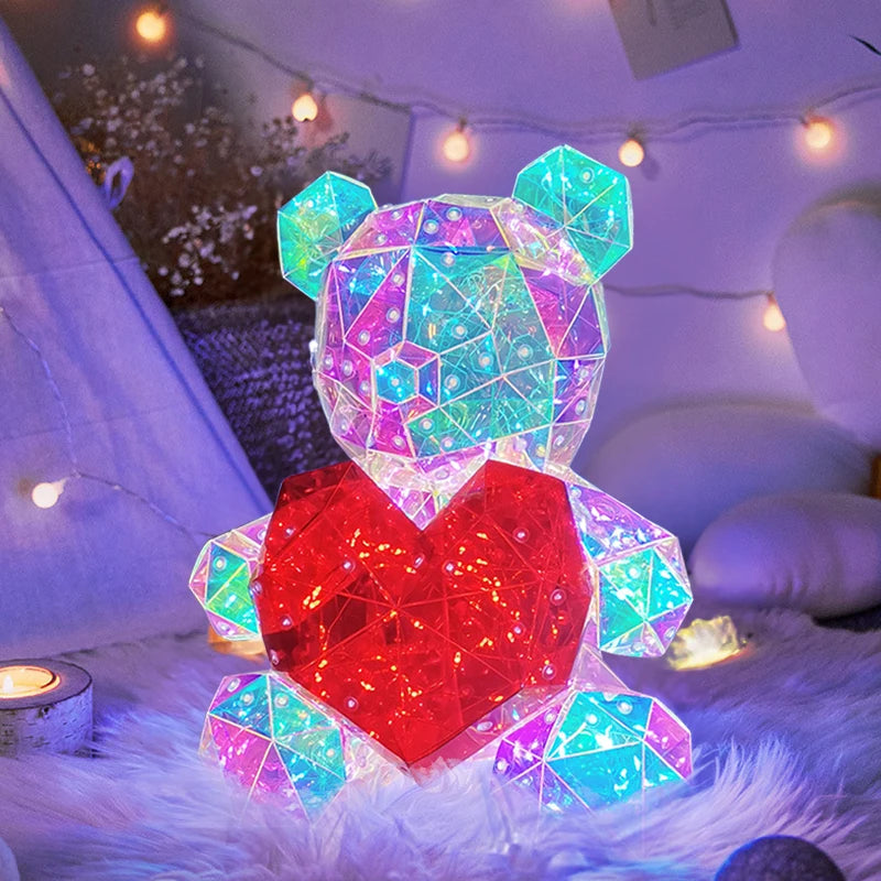 30cm Phantom PVC Multi Faceted Rose Teddy Bear Valentine'S Day Xmas Gift Sequin LED Teddy Bear With Box Wedding Anniversary Gift acacuss