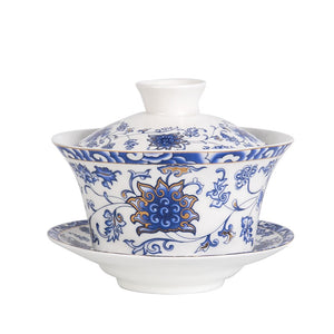 350ml Large Capacity Ceramics Gaiwan Tea Cup Chinese Tea Cups Soup With Lid Bowl Lotus Hand Drawing Porcelain Gaiwan for Travel acacuss