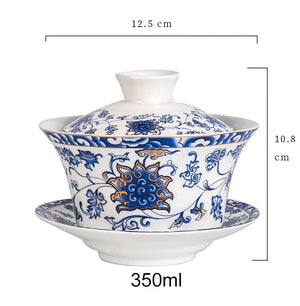350ml Large Capacity Ceramics Gaiwan Tea Cup Chinese Tea Cups Soup With Lid Bowl Lotus Hand Drawing Porcelain Gaiwan for Travel acacuss
