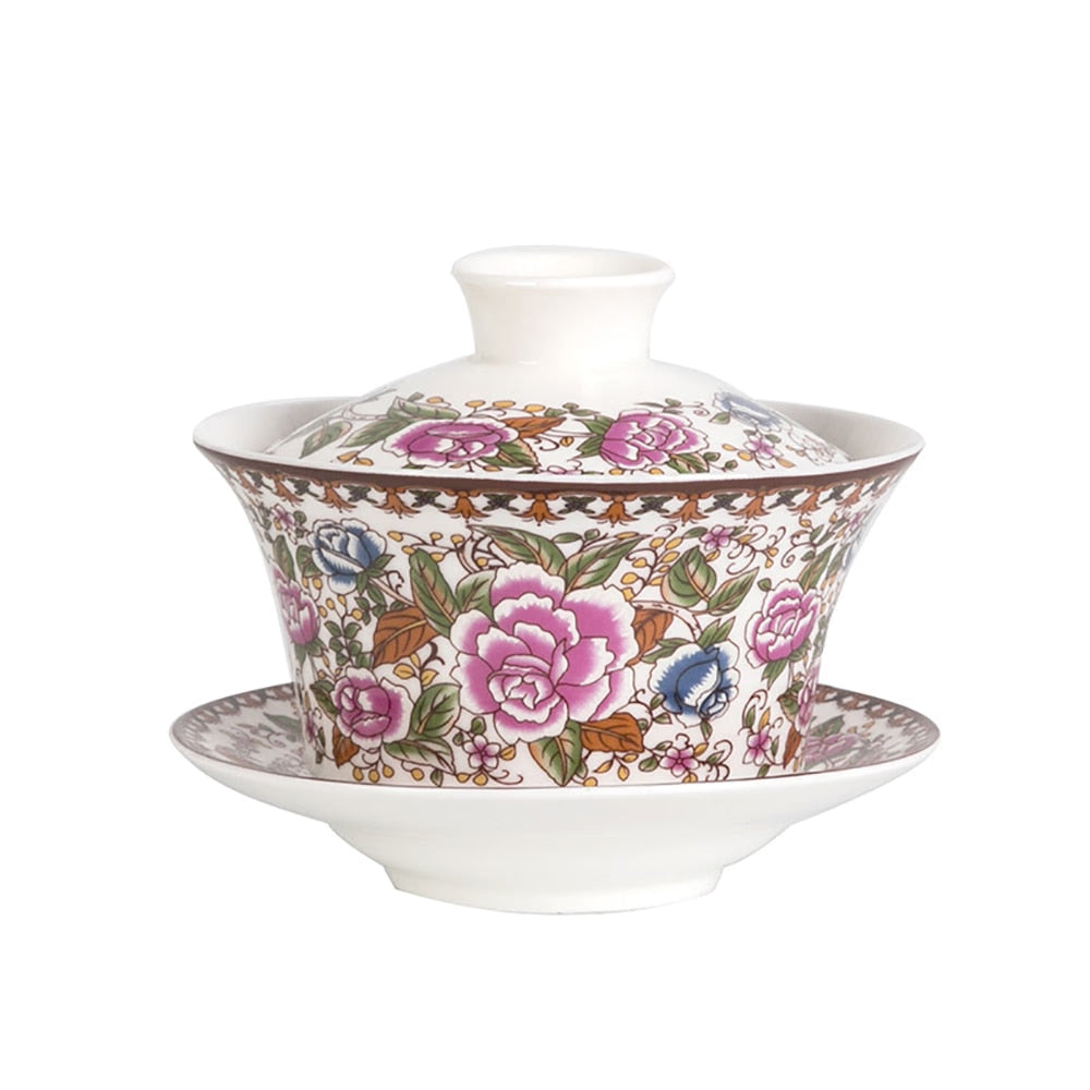 350ml Large Capacity Ceramics Gaiwan Tea Cup Chinese Tea Cups Soup With Lid Bowl Lotus Hand Drawing Porcelain Gaiwan for Travel acacuss