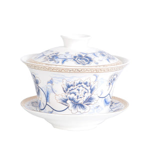 350ml Large Capacity Ceramics Gaiwan Tea Cup Chinese Tea Cups Soup With Lid Bowl Lotus Hand Drawing Porcelain Gaiwan for Travel acacuss