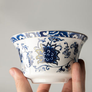 350ml Large Capacity Ceramics Gaiwan Tea Cup Chinese Tea Cups Soup With Lid Bowl Lotus Hand Drawing Porcelain Gaiwan for Travel acacuss
