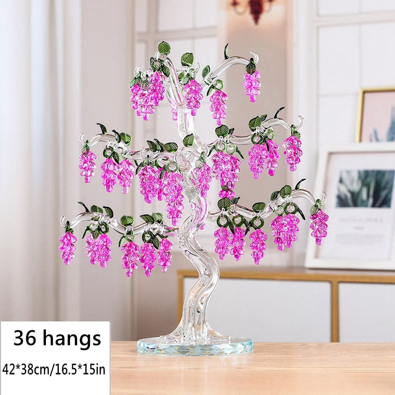 36 Hangs Crystal Grape Tree Decorations Fengshui Glass Craft Home Decor Figurines Christmas New Year Gifts Souvenirs Ornaments acacuss