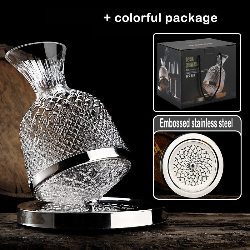 360 Rotating Wine Decanter Tumbler 1500ml Decanter Dispenser Crystal Glass Bottle Wine Aerator Mirror Jug Gift Bar Decoration acacuss