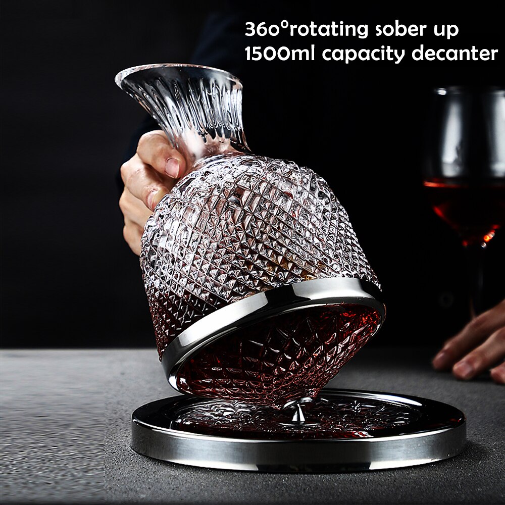 360 Rotating Wine Decanter Tumbler 1500ml Decanter Dispenser Crystal Glass Bottle Wine Aerator Mirror Jug Gift Bar Decoration acacuss