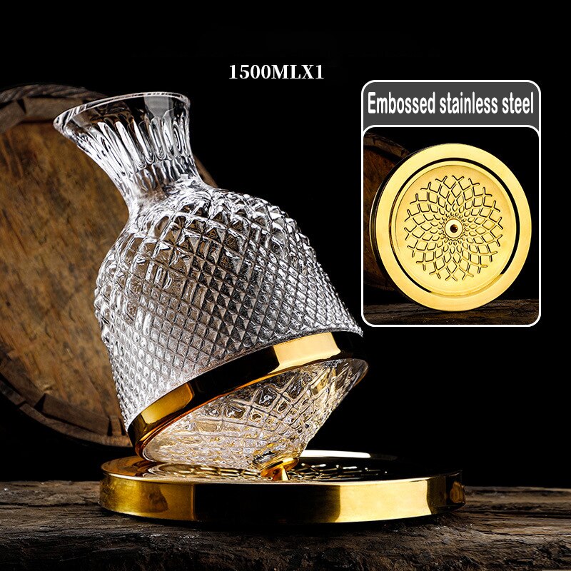 360 Rotating Wine Decanter Tumbler 1500ml Decanter Dispenser Crystal Glass Bottle Wine Aerator Mirror Jug Gift Bar Decoration acacuss