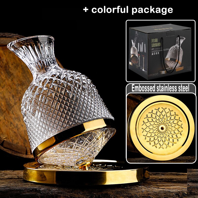 360 Rotating Wine Decanter Tumbler 1500ml Decanter Dispenser Crystal Glass Bottle Wine Aerator Mirror Jug Gift Bar Decoration acacuss
