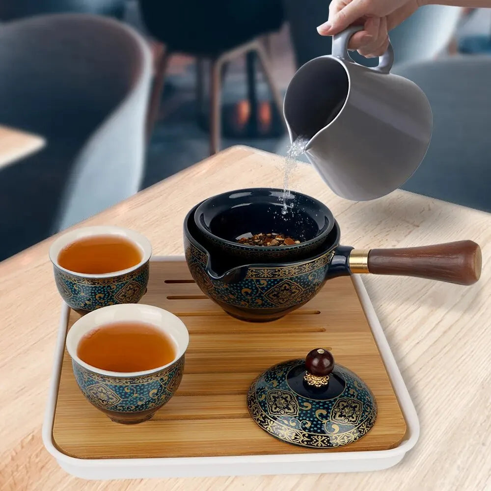 360 Rotation Tea Maker and Infuser Ceramic Tea Cup for Puer Porcelain Chinese Gongfu Tea Set Flowers Exquisite Shape acacuss