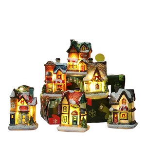 Christmas LED Light House Christmas Tree Decorations Resin Small House Micro Landscape Ornament Xmas Gift Home Decor Supplies acacuss