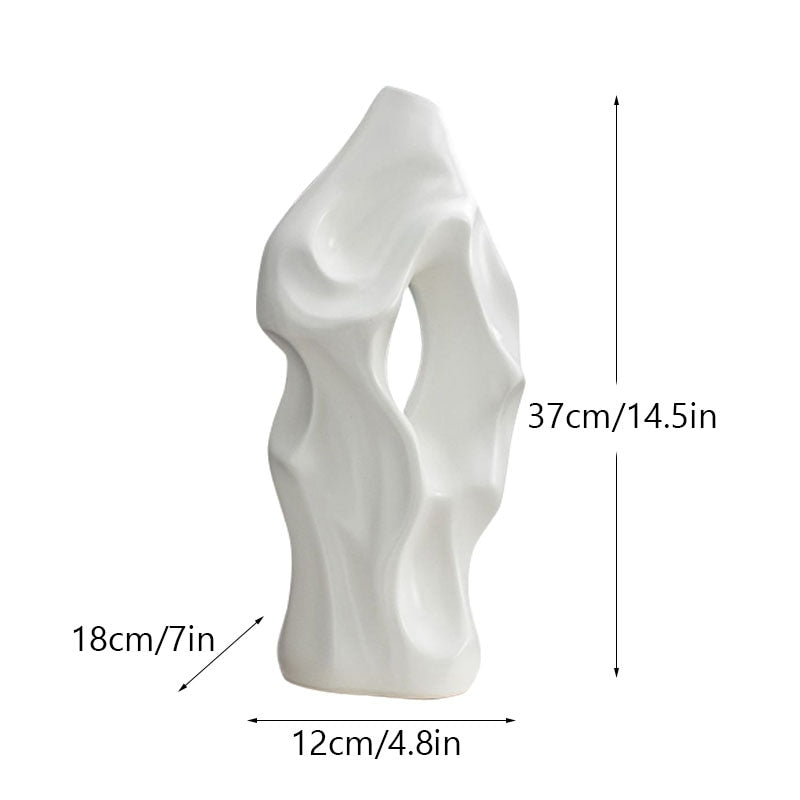 37cm Nordic Abstract Large Ceramic Vase Pampas Grass Dried Flower Hollow Mountain Design Flower Arrangement Vase Art Home Decor acacuss