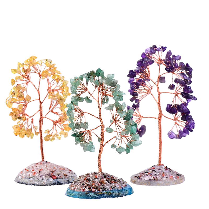 1Pc Natural Crystal Money Tree Gravel Specimen Stone Feng Shui Ornaments Tree of Life Figurines & Agate Slice Stand Home Decor acacuss