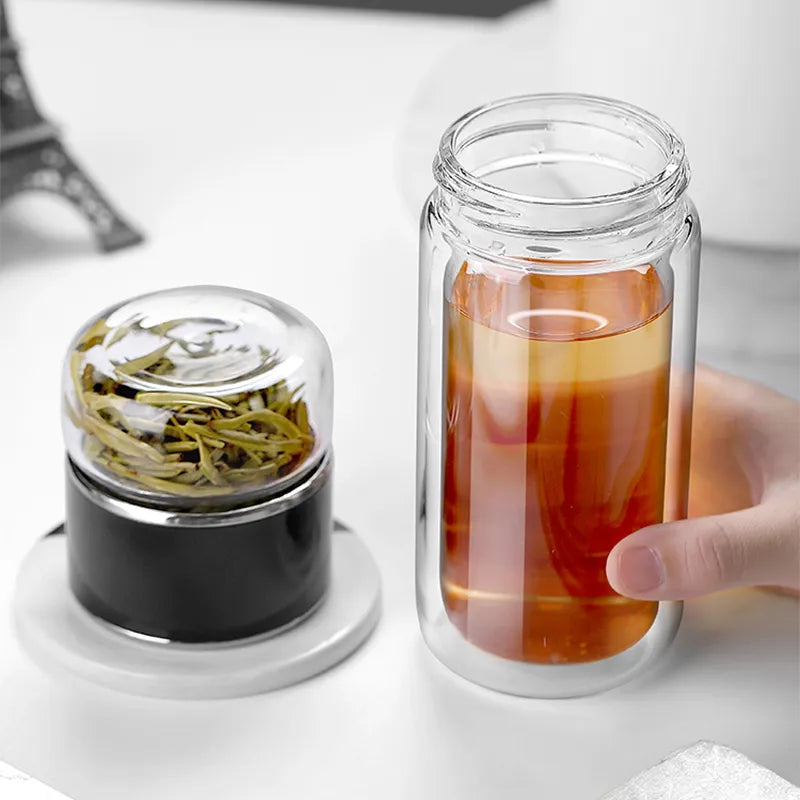 390ML Tea Water Bottle High Borosilicate Glass Double Layer Tea Water Cup Infuser Tumbler Drinkware Water Bottle With Tea Filter acacuss