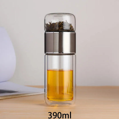 390ML Tea Water Bottle High Borosilicate Glass Double Layer Tea Water Cup Infuser Tumbler Drinkware Water Bottle With Tea Filter acacuss