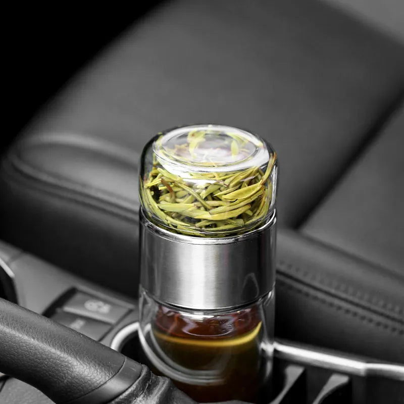 390ML Tea Water Bottle High Borosilicate Glass Double Layer Tea Water Cup Infuser Tumbler Drinkware Water Bottle With Tea Filter acacuss