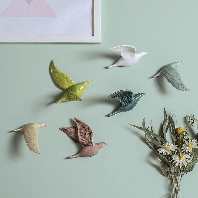 3D Ceramic Birds Shape Wall Hanging Decorations Simple Home Decorations Accessories Decoracao Para Casa Wall Crafts Ornaments acacuss