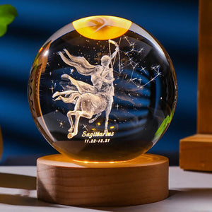 3D Constellation Crystal Ball Night Light Laser Engraved Birthday Gift Glass Sphere Home Desktop Decoration with Wooden USB Base acacuss