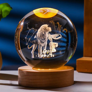 3D Constellation Crystal Ball Night Light Laser Engraved Birthday Gift Glass Sphere Home Desktop Decoration with Wooden USB Base acacuss