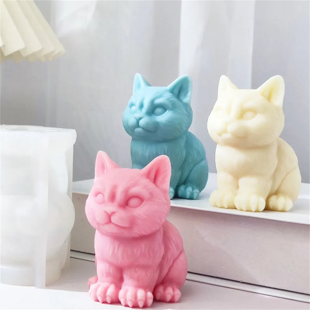 3D Maine Coon Cat Silicone Molds DIY Handmade Scented Candle Mold Cute Animal Plaster Soap Epoxy Resin Ornament Mould Making acacuss
