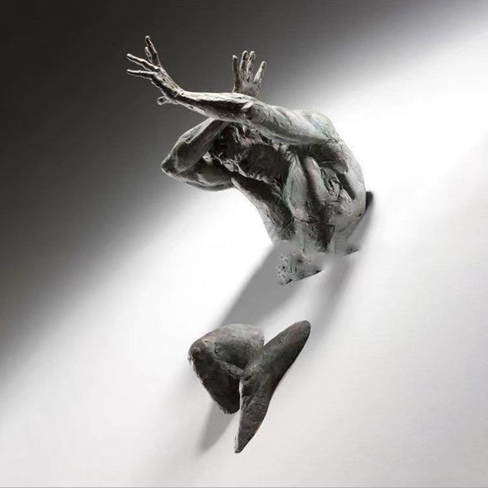 3D Through Wall Figure Sculpture Resin Electroplating Imitation Copper Abstract Climbing Man Statue Living Room Home Decoration acacuss