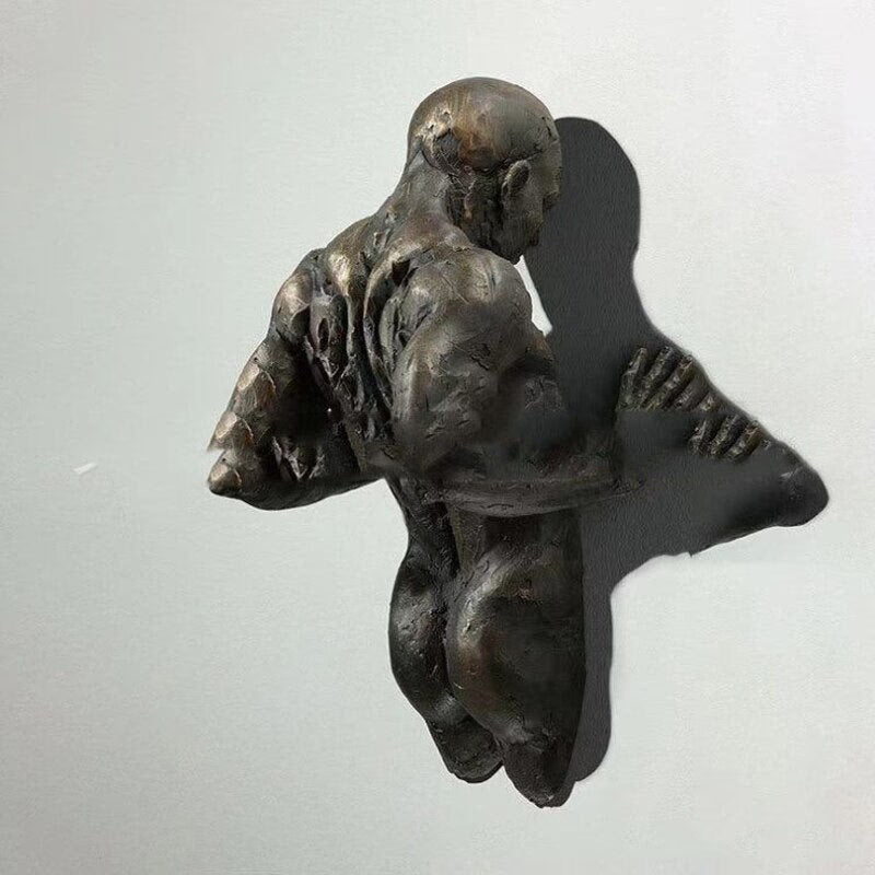 3D Through Wall Figure Sculpture Resin Electroplating Imitation Copper Abstract Climbing Man Statue Living Room Home Decoration acacuss