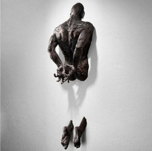 3D Through Wall Figure Sculpture Resin Electroplating Imitation Copper Abstract Climbing Man Statue Living Room Home Decoration acacuss