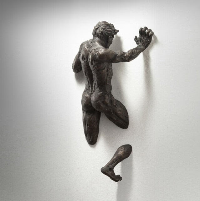 3D Through Wall Figure Sculpture Resin Electroplating Imitation Copper Abstract Climbing Man Statue Living Room Home Decoration acacuss